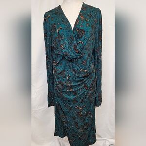 Peruvian Connection Teal and Black Long Sleeve Dress